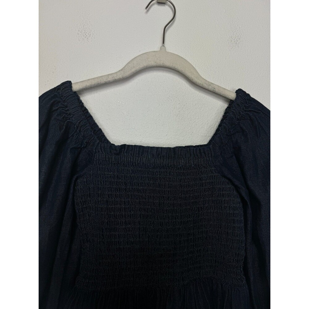 J.Crew Size XXS Smocked Puff Sleeve Mini Dress in Chambray  Blue 100% Cotton NWT - Picture 9 of 14